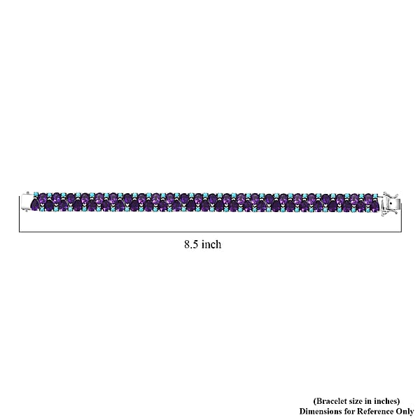 D'Joy African Amethyst And Sleeping Beauty Turquoise 34 Ctw Mystic Oasis Bracelet In Rhodium Over Sterling Silver (8.00 In)