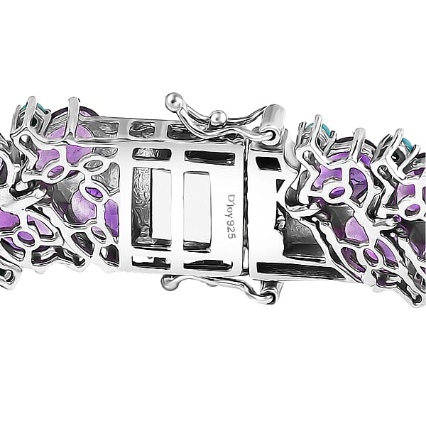 D'Joy African Amethyst And Sleeping Beauty Turquoise 47.00 Ctw Mystic Oasis Bracelet In Rhodium Over Sterling Silver (8.00 In)