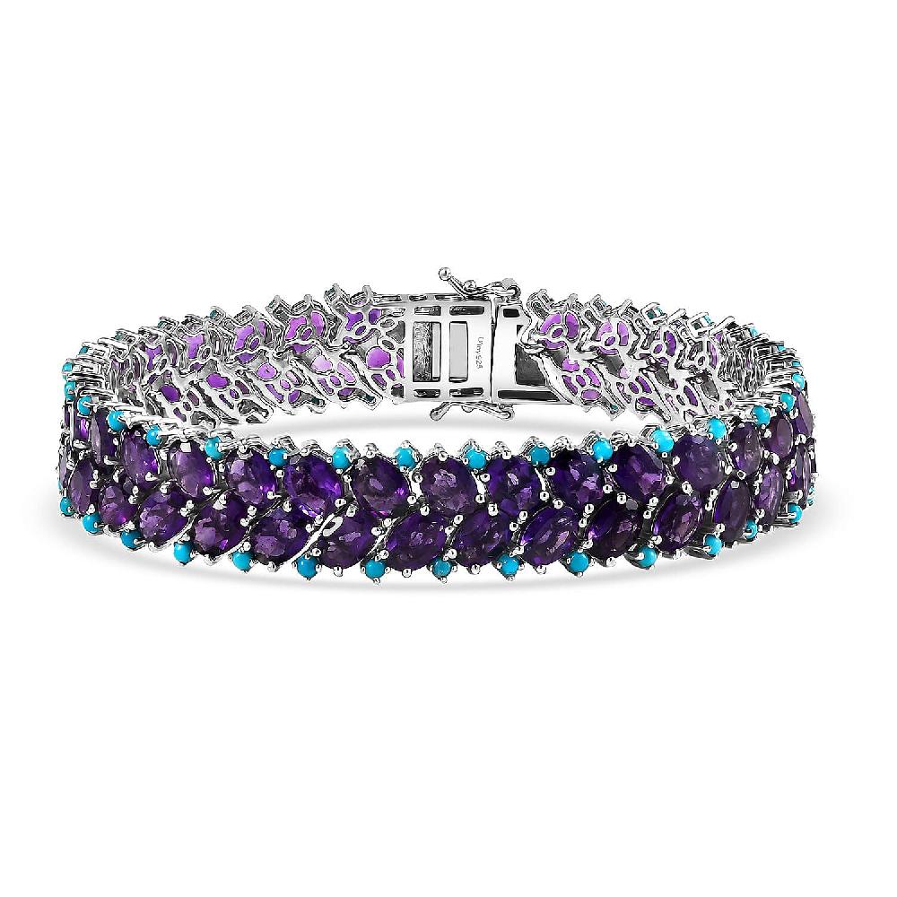 D'Joy African Amethyst and Sleeping Beauty Turquoise 47.00 ctw Mystic Oasis Bracelet in Rhodium Over Sterling Silver (8.00 In)
