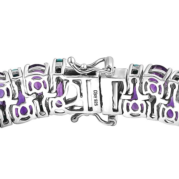 D'Joy African Amethyst And Sleeping Beauty Turquoise 31.25 Ctw Mystic Oasis Bracelet In Rhodium Over Sterling Silver (7.25 In)
