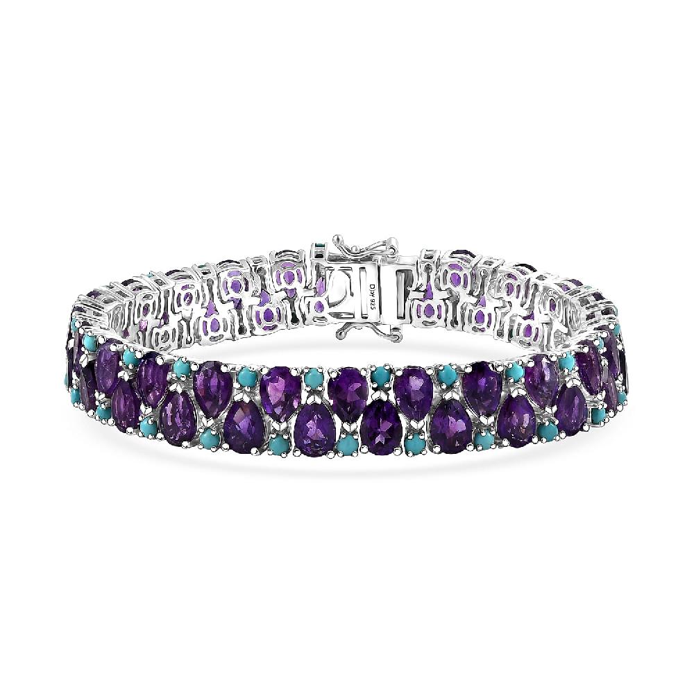 D'Joy African Amethyst and Sleeping Beauty Turquoise 34 ctw Mystic Oasis Bracelet in Rhodium Over Sterling Silver (8.00 In)