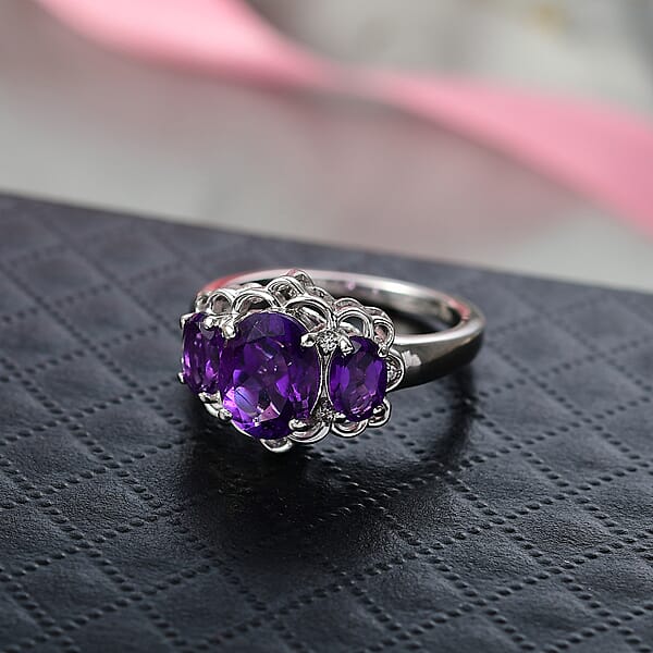 D'Joy African Amethyst And White Zircon 2.60 Ctw Ring In Platinum Over Sterling Silver