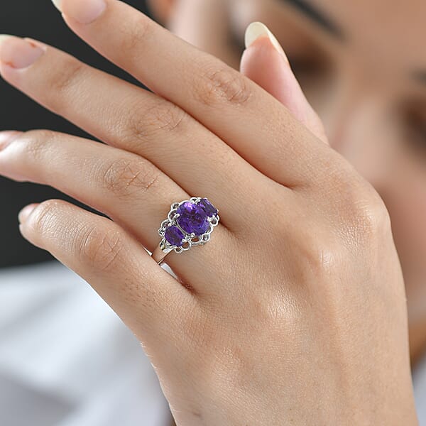 D'Joy African Amethyst And White Zircon 2.60 Ctw Ring In Platinum Over Sterling Silver