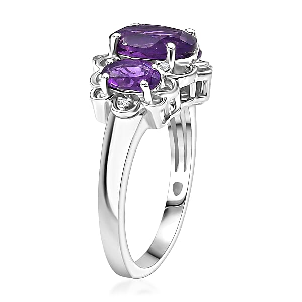 D'Joy African Amethyst And White Zircon 2.60 Ctw Ring In Platinum Over Sterling Silver
