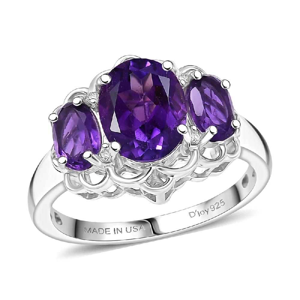 D'Joy African Amethyst and White Zircon 2.60 ctw Ring in Platinum Over Sterling Silver