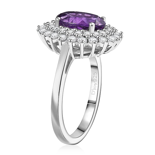 D'Joy African Amethyst And White Zircon 3.35 Ctw Ring In Platinum Over Sterling Silver