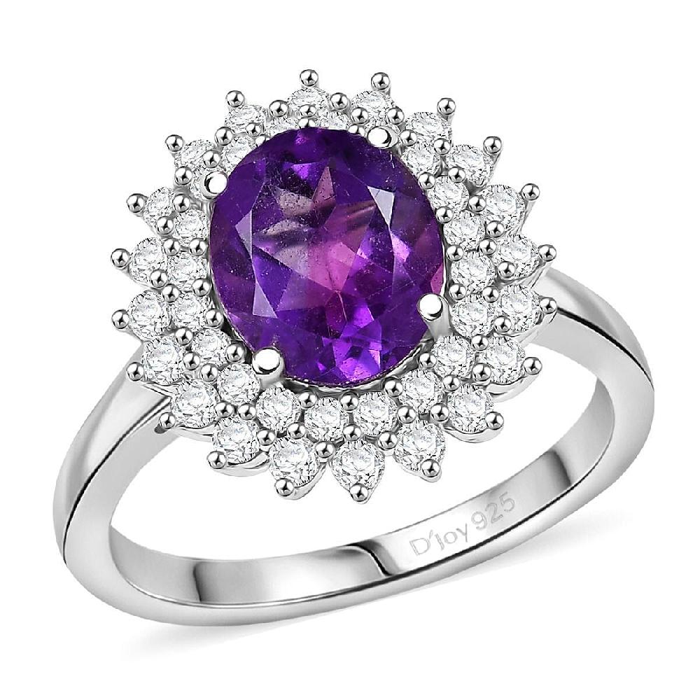 D'Joy African Amethyst and White Zircon 3.35 ctw Ring in Platinum Over Sterling Silver