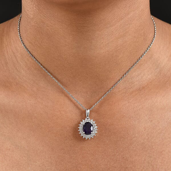 D'Joy African Amethyst And White Zircon 3.45 Ctw Pendant Necklace In Platinum Over Sterling Silver 20 Inches