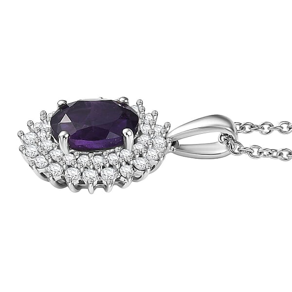 D'Joy African Amethyst And White Zircon 3.45 Ctw Pendant Necklace In Platinum Over Sterling Silver 20 Inches