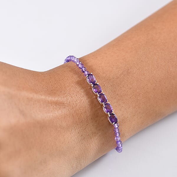 D'Joy African Amethyst Beaded Bracelet In Sterling Silver (6.50-8.00In) 10.90 Ctw