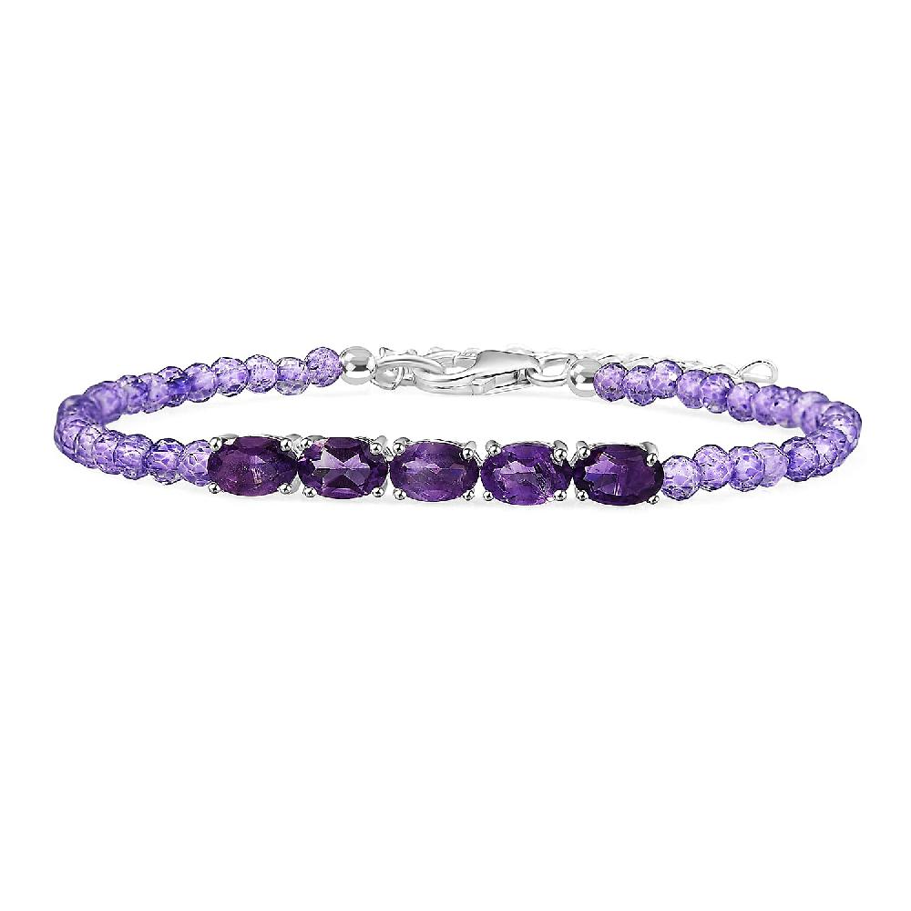 D'Joy African Amethyst Beaded Bracelet in Sterling Silver (6.50-8.00In) 10.90 ctw