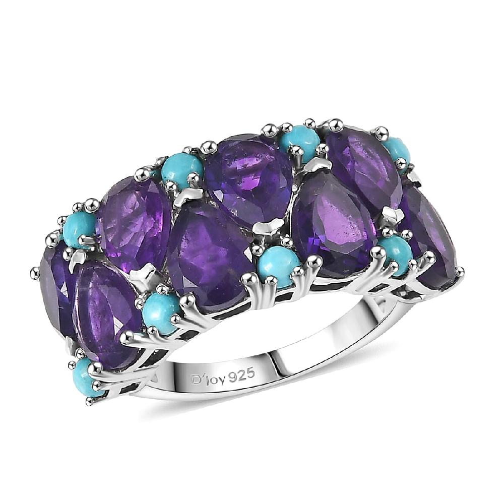 D'Joy African Amethyst Lagoon Turquoise Ring in Rhodium Over Sterling Silver 5.50 ctw