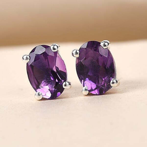 D'Joy African Amethyst Stud Earrings In Sterling Silver 1.50 Ctw