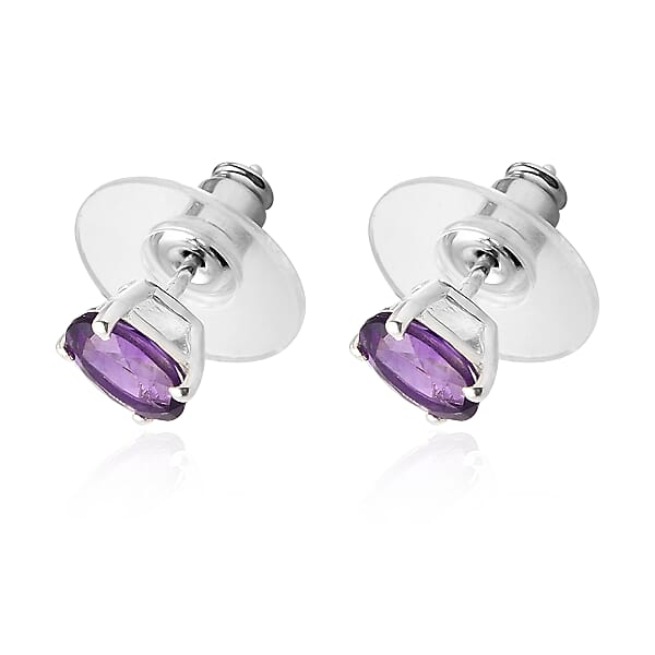 D'Joy African Amethyst Stud Earrings In Sterling Silver 1.50 Ctw