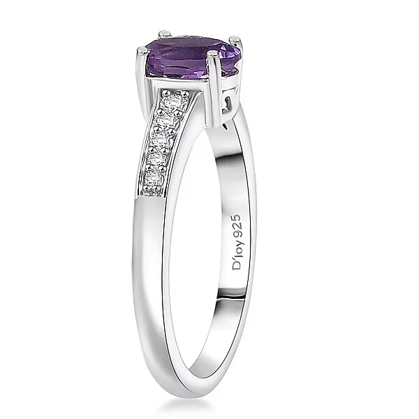 D'Joy African Amethyst White Zircon Ring Pendant Necklace (20 Inches) In Rhodium Over Sterling Silver 1.90 Ctw