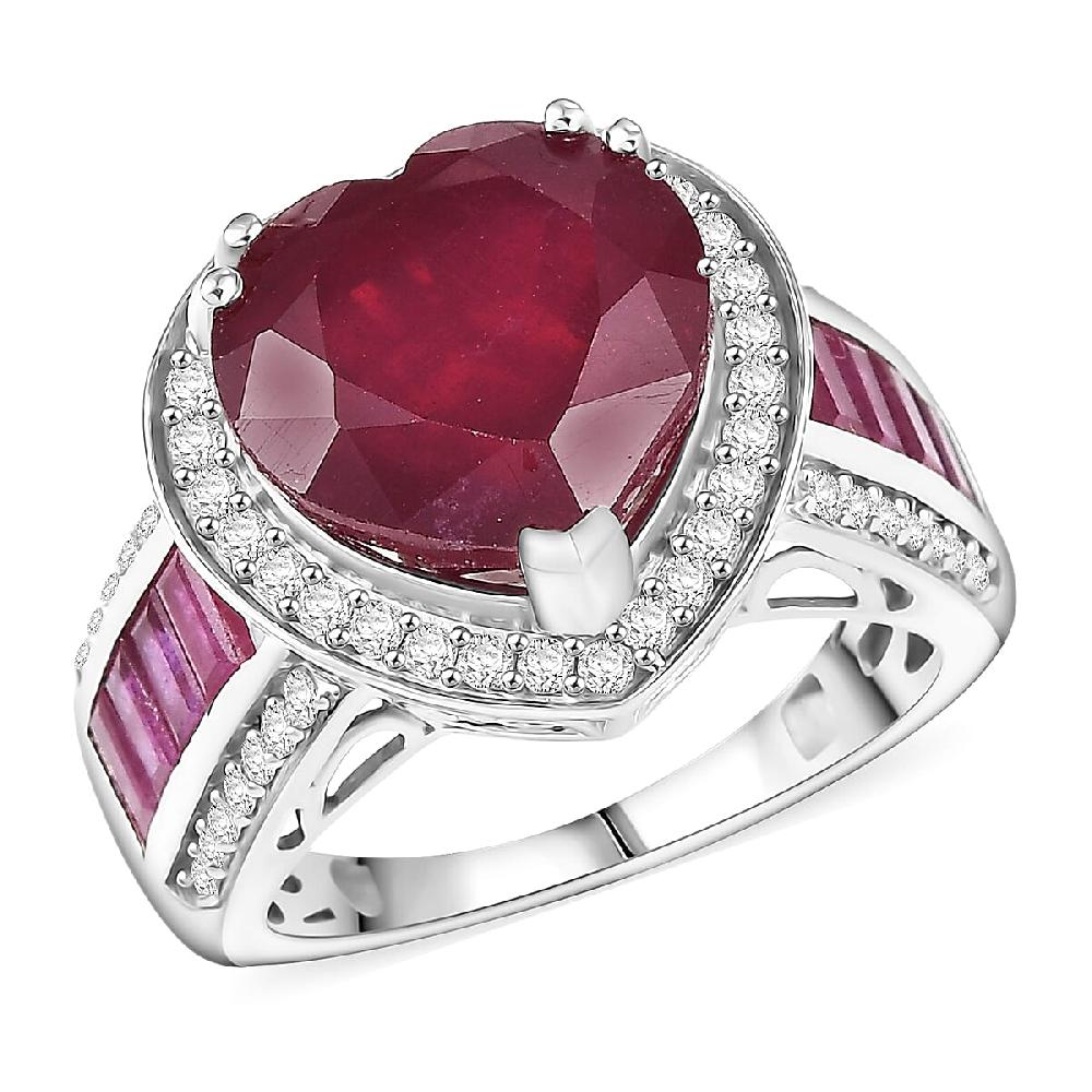 D'Joy African Ruby Moissanite Royal Legacy Ring in Rhodium Over Sterling Silver 11.50 ctw