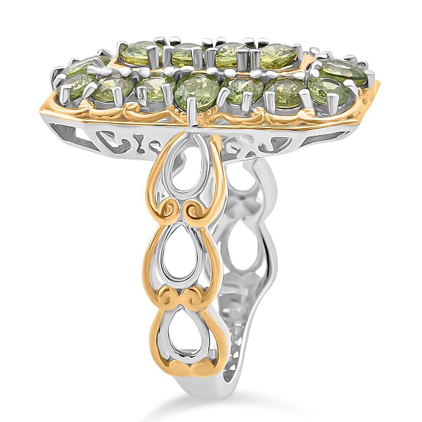 D'Joy Ambanja Demantoid Garnet 3.40 Ctw Art Deco Ring In 18K Vermeil YG And Rhodium Over Sterling Silver