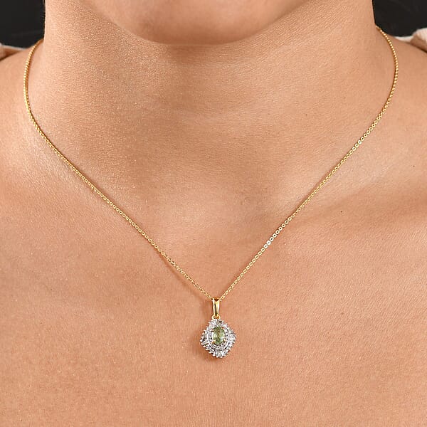 D'Joy Ambanja Demantoid Garnet And Diamond 1.00 Ctw Sunburst Pendant Necklace In 18K Vermeil Yellow Gold Over Sterling Silver 20 Inches