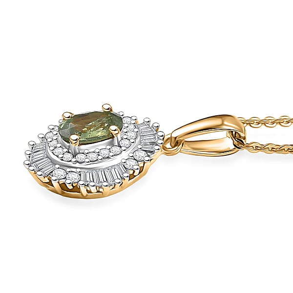 D'Joy Ambanja Demantoid Garnet And Diamond 1.00 Ctw Sunburst Pendant Necklace In 18K Vermeil Yellow Gold Over Sterling Silver 20 Inches
