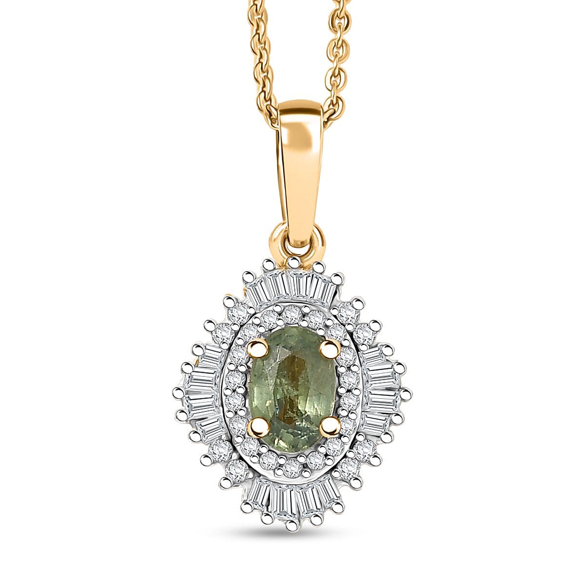 D'Joy Ambanja Demantoid Garnet and Diamond 1.00 ctw Sunburst Pendant Necklace in 18K Vermeil Yellow Gold Over Sterling Silver 20 Inches