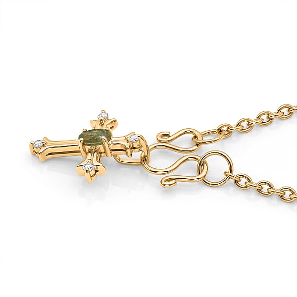 D'Joy Ambanja Demantoid Garnet And Moissanite 0.40 Ctw Cross Pendant Necklace In 18K Vermeil Yellow Gold Over Sterling Silver 20 Inches