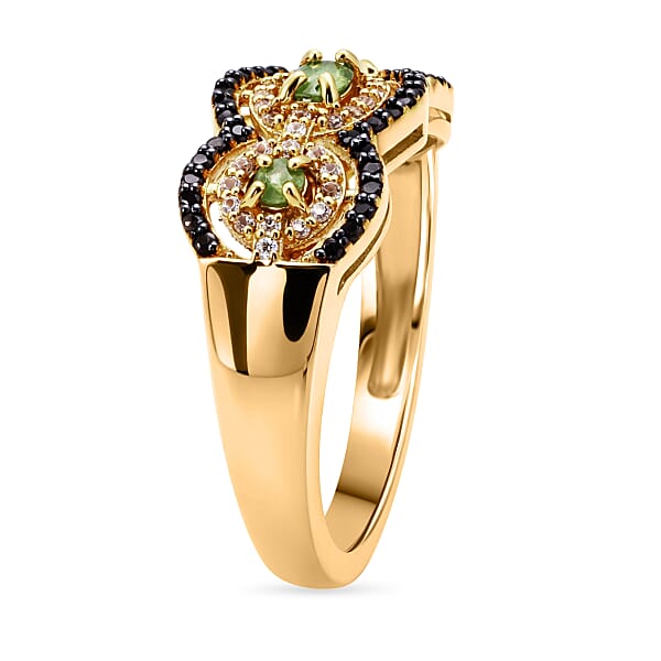 D'Joy Ambanja Demantoid Garnet Coffee And White Zircon 1.10 Ctw Greenfire Regal Ring In 18K Vermeil Yellow Gold Over Sterling Silver