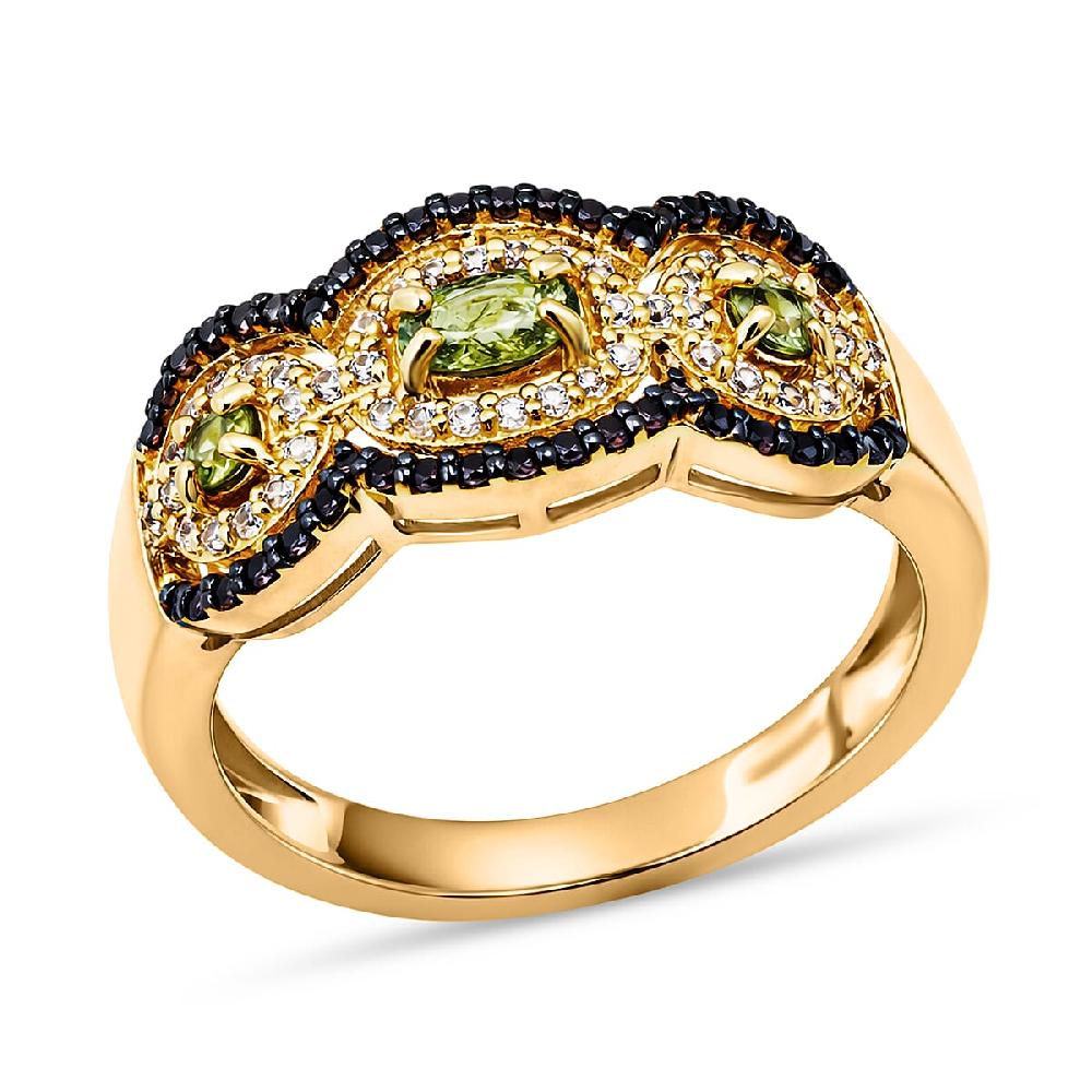D'Joy Ambanja Demantoid Garnet Coffee and White Zircon 1.10 ctw Greenfire Regal Ring in 18K Vermeil Yellow Gold Over Sterling Silver