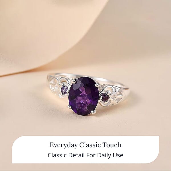 D'Joy Amethyst And Simulated Amethyst Color Diamond 1.80 Ctw Ring In Sterling Silver
