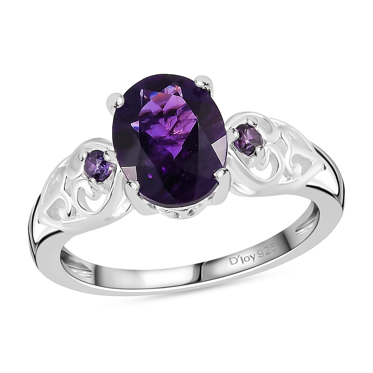 D'Joy Amethyst and Simulated Amethyst Color Diamond 1.80 ctw Ring in Sterling Silver
