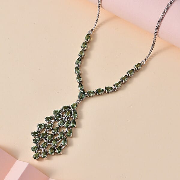 D'Joy Andranomaro Green Apatite Waterfall Necklace 18-20 Inches In Rhodium Over Sterling Silver 10.40 Ctw