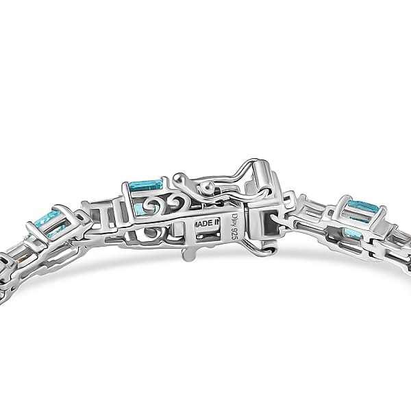 D'Joy Apatite And Moissanite 7.90 Ctw Linear Architecture Bracelet In Rhodium Over Sterling Silver (6.50 In)