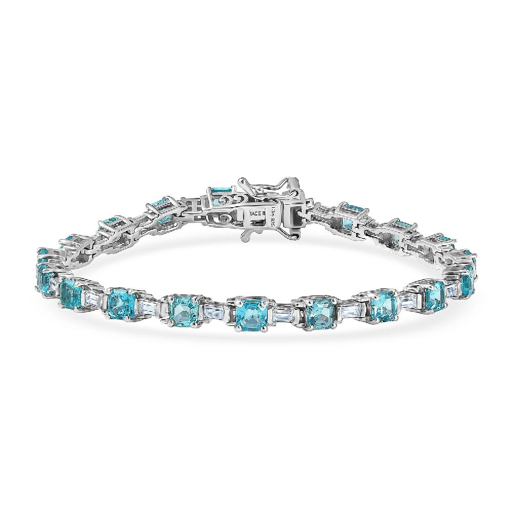 D'Joy Apatite and Moissanite 7.90 ctw Linear Architecture Bracelet in Rhodium Over Sterling Silver (6.50 In)