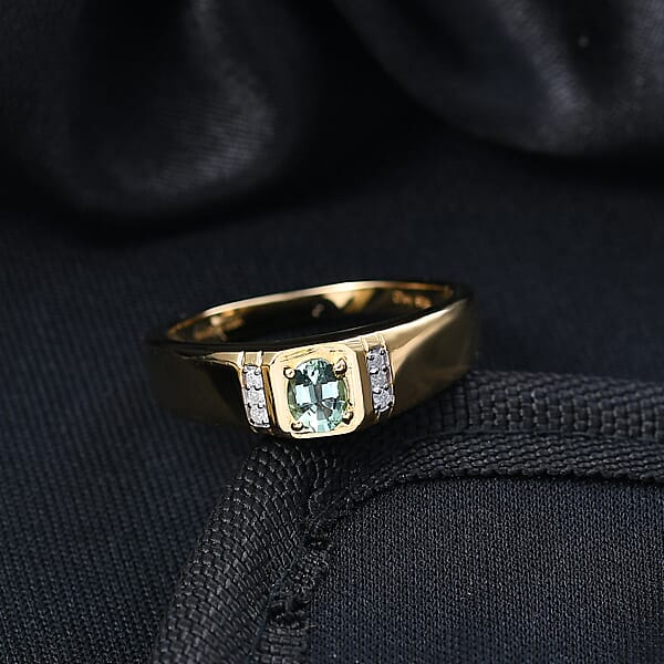 D'Joy Arquiana Mint Tourmaline Diamond Men's Ring In 18K Vermeil YG Over Sterling Silver 0.40 Ctw
