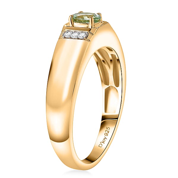D'Joy Arquiana Mint Tourmaline Diamond Men's Ring In 18K Vermeil YG Over Sterling Silver 0.40 Ctw