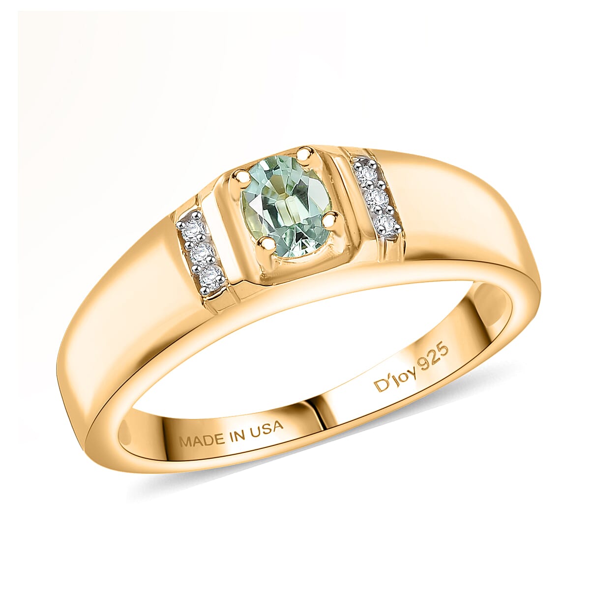 D'Joy Arquiana Mint Tourmaline Diamond Men's Ring in 18K Vermeil YG Over Sterling Silver 0.40 ctw