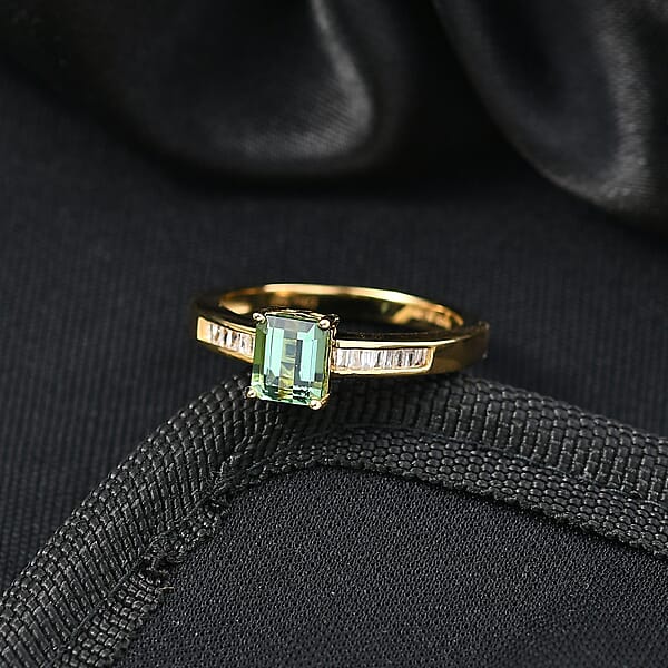 D'Joy Arquiana Mint Tourmaline Diamond Ring In 18K Vermeil YG Over Sterling Silver 1.25 Ctw