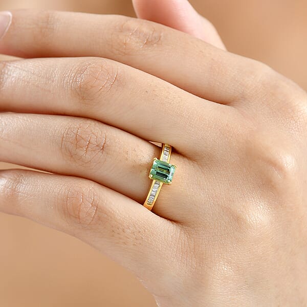D'Joy Arquiana Mint Tourmaline Diamond Ring In 18K Vermeil YG Over Sterling Silver 1.25 Ctw