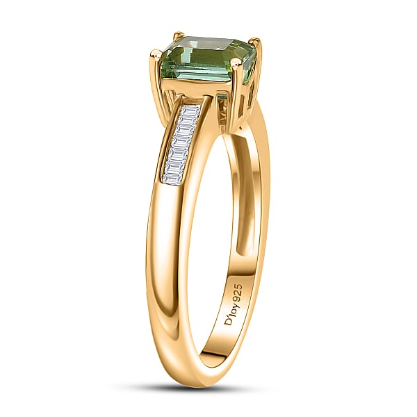 D'Joy Arquiana Mint Tourmaline Diamond Ring In 18K Vermeil YG Over Sterling Silver 1.25 Ctw