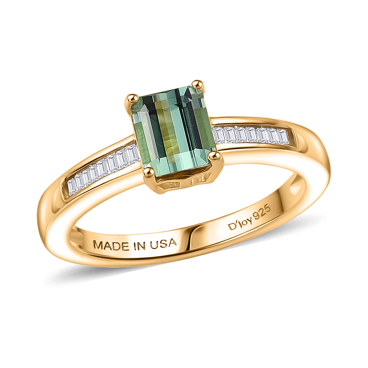 D'Joy Arquiana Mint Tourmaline Diamond Ring in 18K Vermeil YG Over Sterling Silver 1.25 ctw