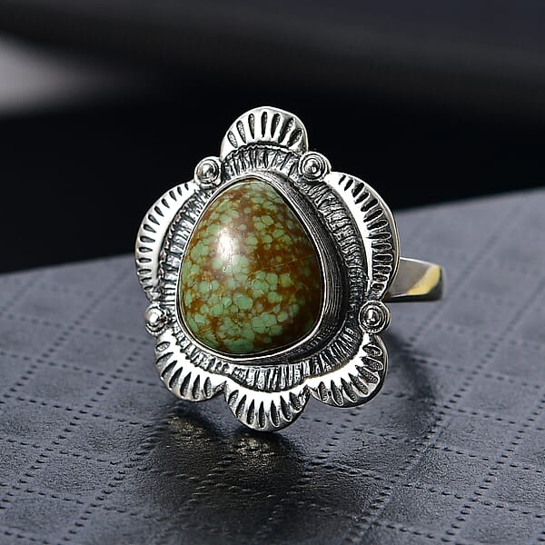 D'Joy Artisan Crafted Blue Horizon Turquoise Ring In Black Oxidised Sterling Silver 7.10 Ctw