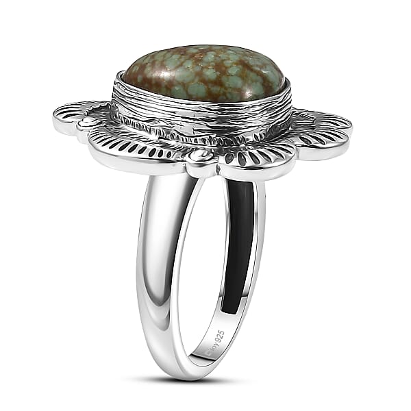 D'Joy Artisan Crafted Blue Horizon Turquoise Ring In Black Oxidised Sterling Silver 7.10 Ctw