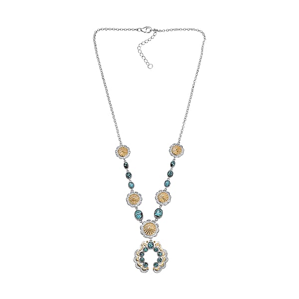 D'Joy Artisan Crafted Blue Moon Turquoise 5.95 Ctw Native American Concho Necklace In 18K YG And Rhodium Over Sterling Silver 18 Inches