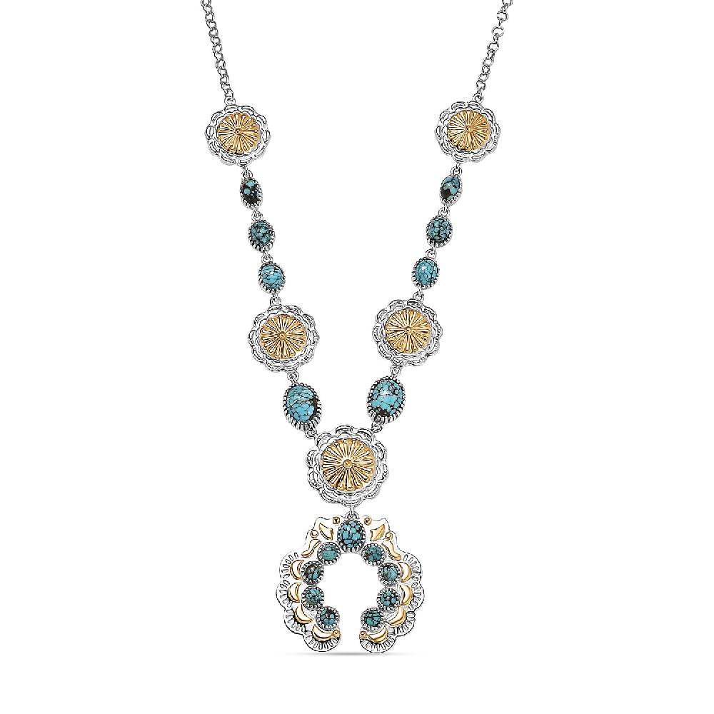 D'Joy Artisan Crafted Blue Moon Turquoise 5.95 ctw Native American Concho Necklace in 18K YG and Rhodium Over Sterling Silver 18 Inches