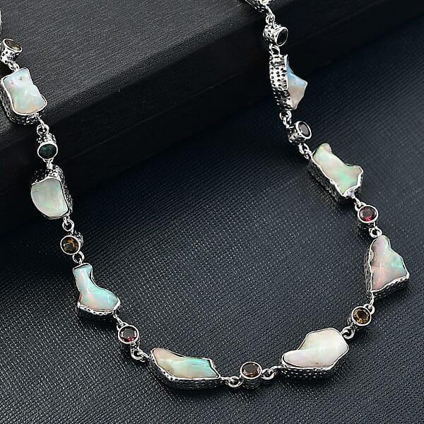 D'Joy Artisan Crafted Ethiopian Welo Opal And Multi-Tourmaline 2.75 Ctw Necklace In Sterling Silver 18-20 Inches