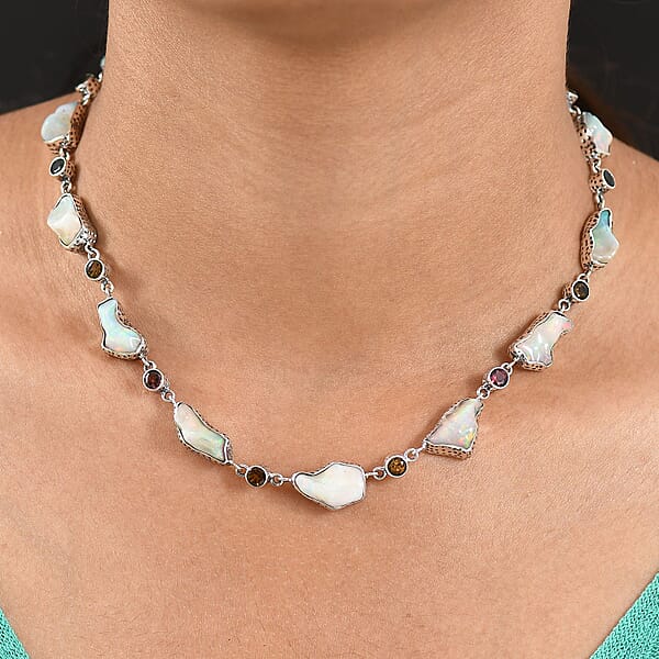 D'Joy Artisan Crafted Ethiopian Welo Opal And Multi-Tourmaline 2.75 Ctw Necklace In Sterling Silver 18-20 Inches