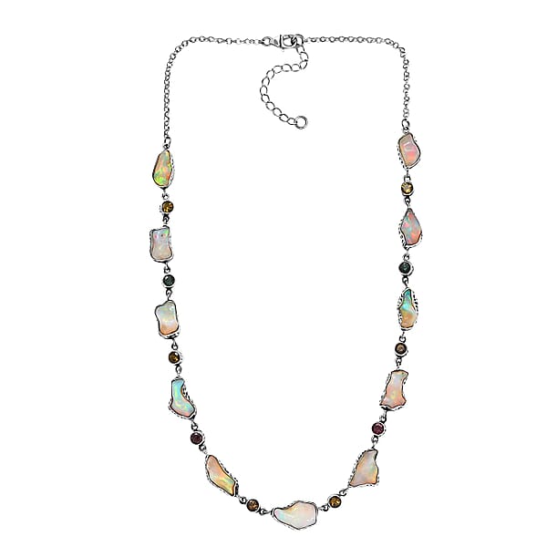 D'Joy Artisan Crafted Ethiopian Welo Opal And Multi-Tourmaline 2.75 Ctw Necklace In Sterling Silver 18-20 Inches
