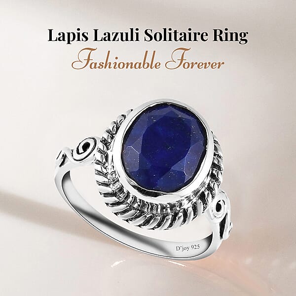 D'Joy Artisan Crafted Lapis Lazuli 3.00 Ctw Solitaire Ring In Sterling Silver