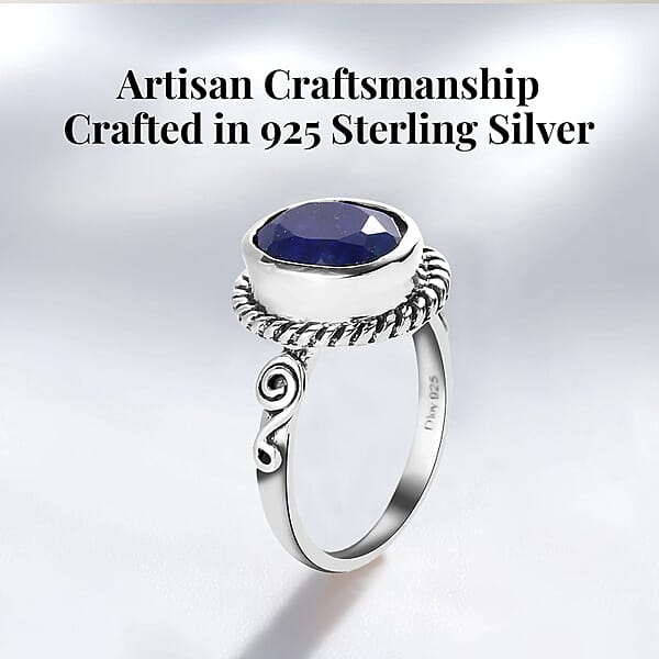 D'Joy Artisan Crafted Lapis Lazuli 3.00 Ctw Solitaire Ring In Sterling Silver