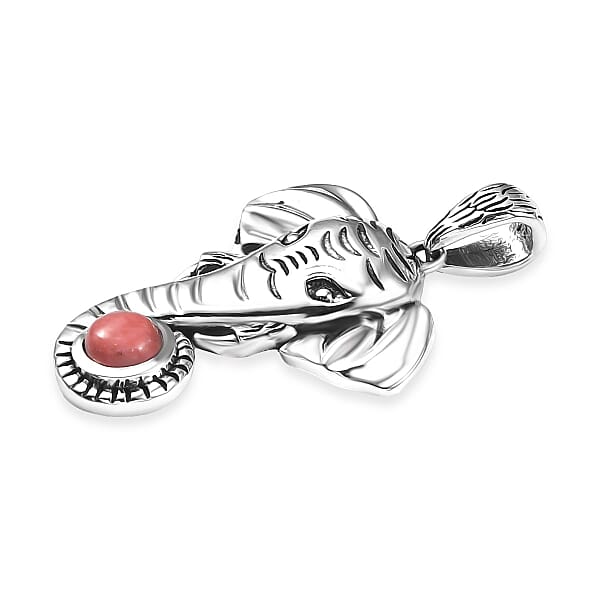 D'Joy Artisan Crafted Oregon Peach Opal 0.40 Ctw Elephant Pendant Without Chain In Sterling Silver