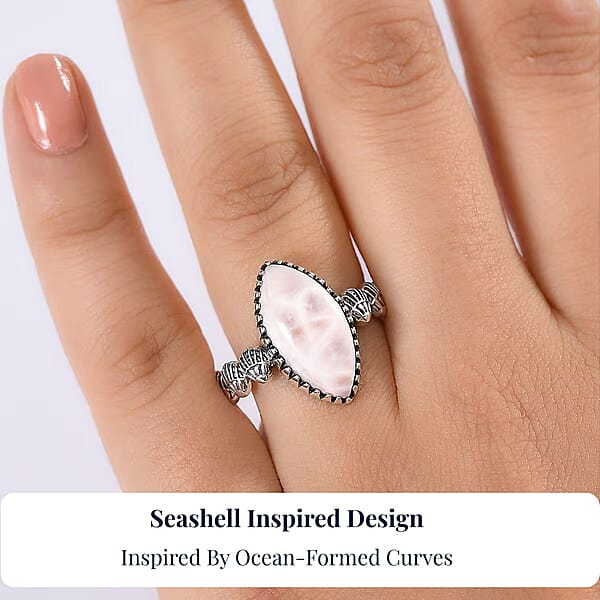 D'Joy Artisan Crafted Pink Natrolite 6.30 Ctw Seashell Ring In Sterling Silver